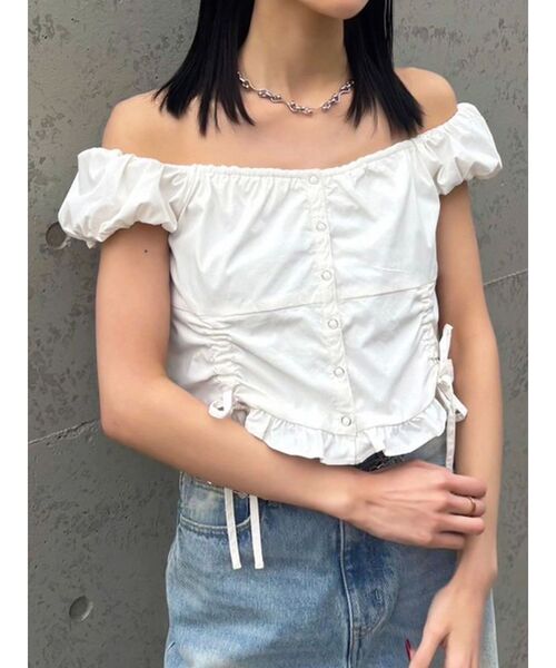 EMODA（エモダ）の「ショートスリーブリボントップ（Tシャツ/カットソー・レディース・ホワイト/レッド/グリーン/ネイビー・FREE）」の20枚目の写真