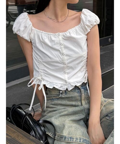 EMODA（エモダ）の「ショートスリーブリボントップ（Tシャツ/カットソー・レディース・ホワイト/レッド/グリーン/ネイビー・FREE）」の22枚目の写真