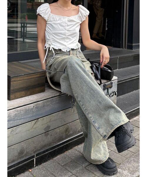 EMODA（エモダ）の「ショートスリーブリボントップ（Tシャツ/カットソー・レディース・ホワイト/レッド/グリーン/ネイビー・FREE）」の9枚目の写真