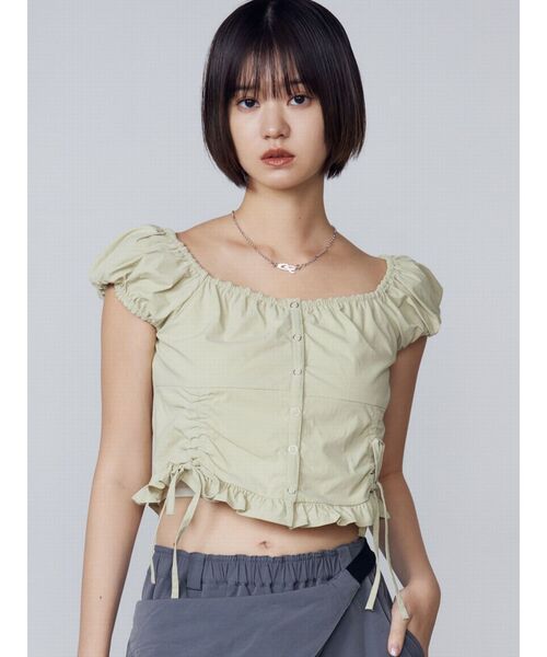 EMODA（エモダ）の「ショートスリーブリボントップ（Tシャツ/カットソー・レディース・ホワイト/レッド/グリーン/ネイビー・FREE）」の6枚目の写真