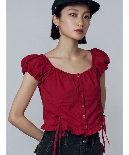 EMODA（エモダ）の「ショートスリーブリボントップ（Tシャツ/カットソー・レディース・ホワイト/レッド/グリーン/ネイビー・FREE）」の10枚目の写真