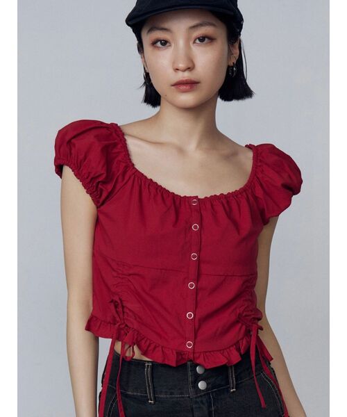 EMODA（エモダ）の「ショートスリーブリボントップ（Tシャツ/カットソー・レディース・ホワイト/レッド/グリーン/ネイビー・FREE）」の11枚目の写真