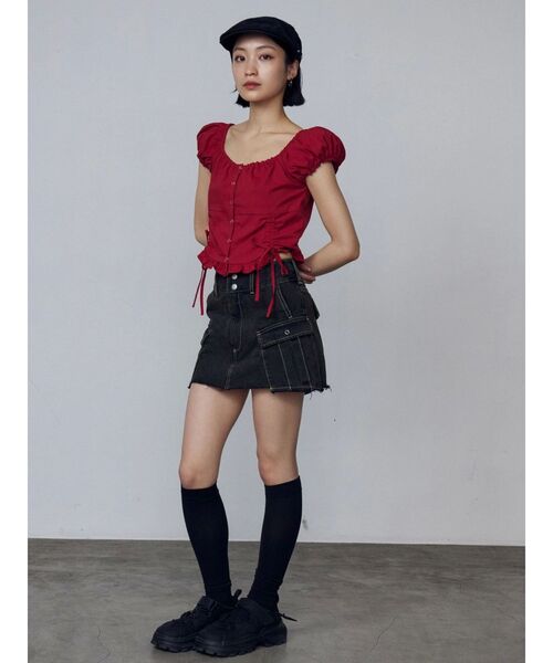 EMODA（エモダ）の「ショートスリーブリボントップ（Tシャツ/カットソー・レディース・ホワイト/レッド/グリーン/ネイビー・FREE）」の12枚目の写真