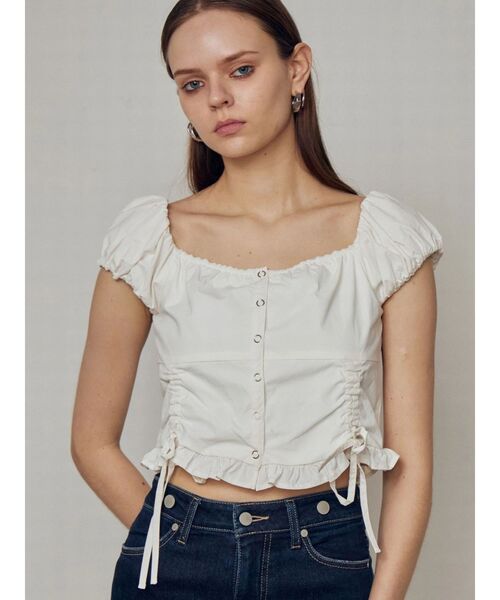 EMODA（エモダ）の「ショートスリーブリボントップ（Tシャツ/カットソー・レディース・ホワイト/レッド/グリーン/ネイビー・FREE）」の18枚目の写真