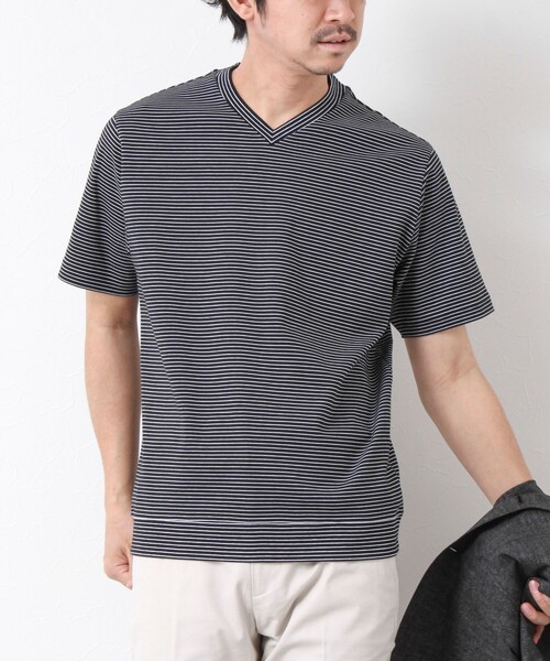 NOLLEY’S(ノーリーズ)の「《ビジカジ対応》セミシルケットスムース ボーダー Vネック ドレスTシャツ 25SS(Tシャツ/カットソー・メンズ・ブラック/ホワイト系その他/ブラック系その他・S/M/L/XL)」の3枚目の写真