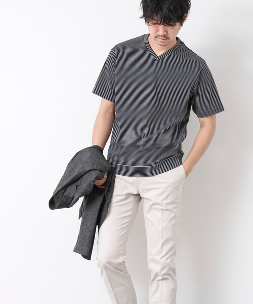 NOLLEY’S(ノーリーズ)の「《ビジカジ対応》セミシルケットスムース ボーダー Vネック ドレスTシャツ 25SS(Tシャツ/カットソー・メンズ・ブラック/ホワイト系その他/ブラック系その他・S/M/L/XL)」の16枚目の写真