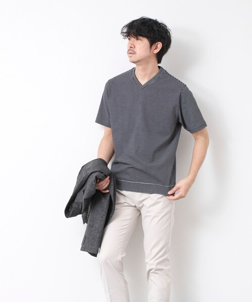 NOLLEY’S(ノーリーズ)の「《ビジカジ対応》セミシルケットスムース ボーダー Vネック ドレスTシャツ 25SS(Tシャツ/カットソー・メンズ・ブラック/ホワイト系その他/ブラック系その他・S/M/L/XL)」の17枚目の写真