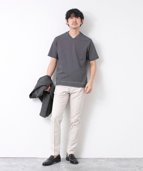 NOLLEY’S(ノーリーズ)の「《ビジカジ対応》セミシルケットスムース ボーダー Vネック ドレスTシャツ 25SS(Tシャツ/カットソー・メンズ・ブラック/ホワイト系その他/ブラック系その他・S/M/L/XL)」の20枚目の写真