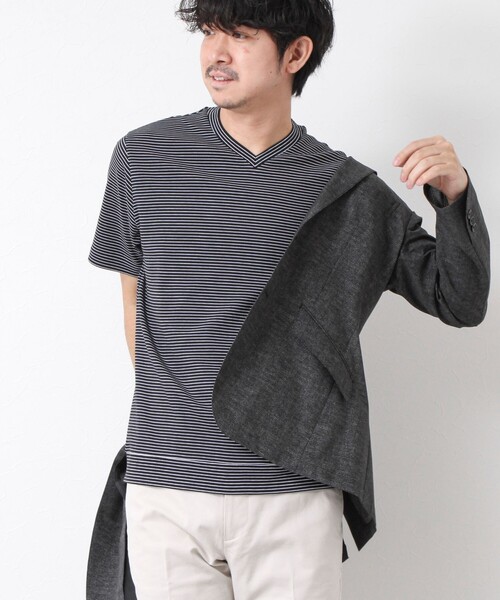 NOLLEY’S(ノーリーズ)の「《ビジカジ対応》セミシルケットスムース ボーダー Vネック ドレスTシャツ 25SS(Tシャツ/カットソー・メンズ・ブラック/ホワイト系その他/ブラック系その他・S/M/L/XL)」の10枚目の写真