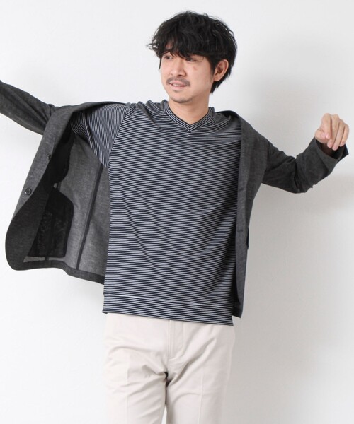 NOLLEY’S(ノーリーズ)の「《ビジカジ対応》セミシルケットスムース ボーダー Vネック ドレスTシャツ 25SS(Tシャツ/カットソー・メンズ・ブラック/ホワイト系その他/ブラック系その他・S/M/L/XL)」の11枚目の写真