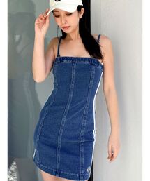 GYDA | GD SIDE 2ラインカットデニムベアワンピース【SETUP着用可】(ワンピース)