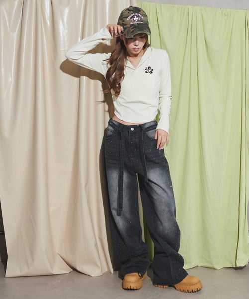 dispark(ディスパーク)の「DISPARK/ハイビスカス刺繍パーカー(Tシャツ/カットソー・レディース・チャコール/アイボリー・FREE)」の9枚目の写真