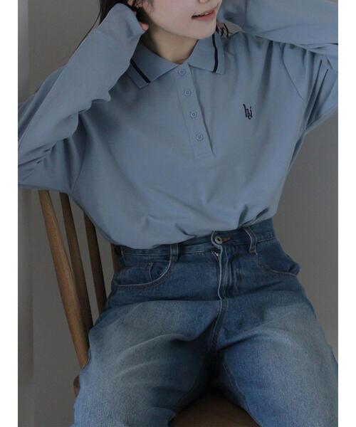 ehka sopo（エヘカソポ）の「ワンポイント刺繍ポロシャツ（Tシャツ/カットソー・レディース・グレー/サックスブルー/グリーン/オフホワイト・F）」の4枚目の写真