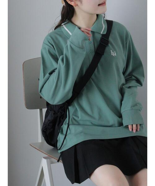 ehka sopo（エヘカソポ）の「ワンポイント刺繍ポロシャツ（Tシャツ/カットソー・レディース・グレー/サックスブルー/グリーン/オフホワイト・F）」の3枚目の写真