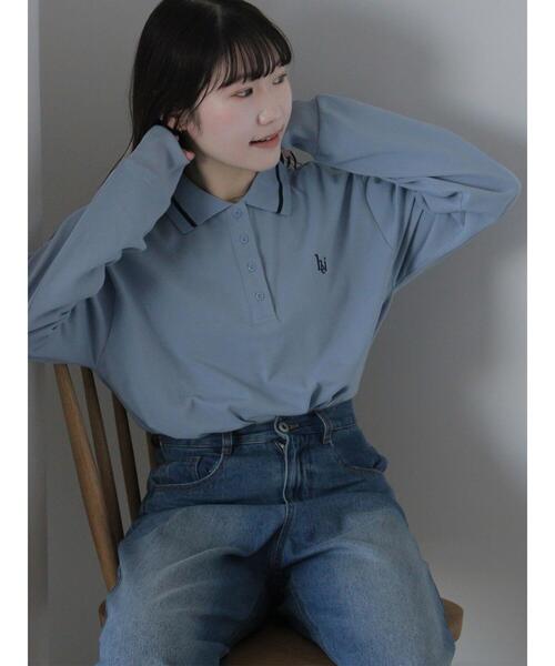 ehka sopo（エヘカソポ）の「ワンポイント刺繍ポロシャツ（Tシャツ/カットソー・レディース・グレー/サックスブルー/グリーン/オフホワイト・F）」の5枚目の写真