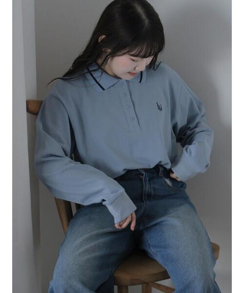 ehka sopo（エヘカソポ）の「ワンポイント刺繍ポロシャツ（Tシャツ/カットソー・レディース・グレー/サックスブルー/グリーン/オフホワイト・F）」の6枚目の写真