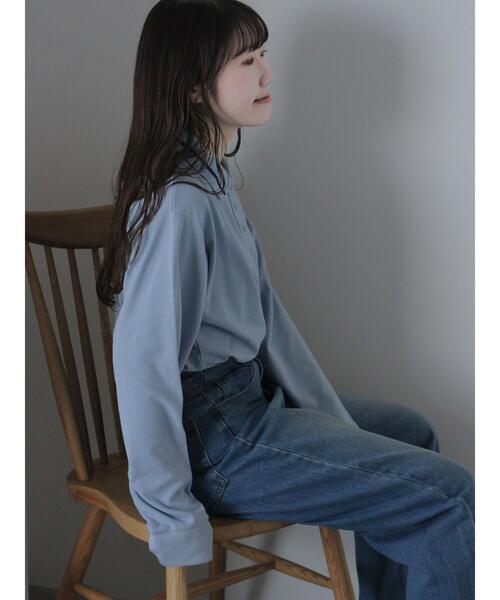 ehka sopo（エヘカソポ）の「ワンポイント刺繍ポロシャツ（Tシャツ/カットソー・レディース・グレー/サックスブルー/グリーン/オフホワイト・F）」の7枚目の写真