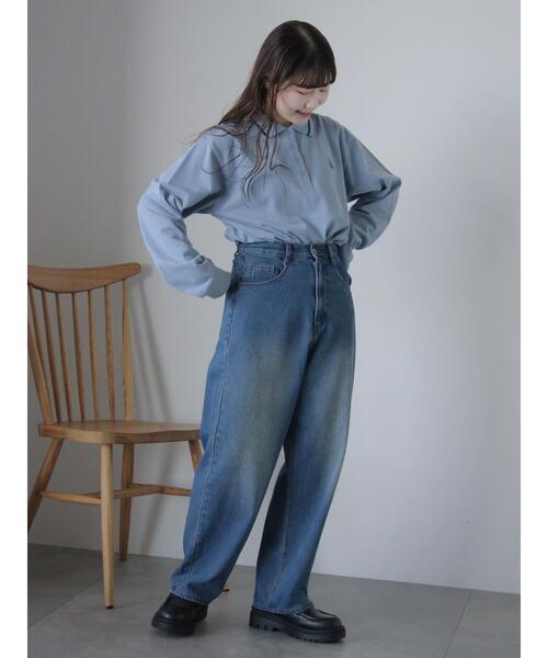 ehka sopo（エヘカソポ）の「ワンポイント刺繍ポロシャツ（Tシャツ/カットソー・レディース・グレー/サックスブルー/グリーン/オフホワイト・F）」の9枚目の写真