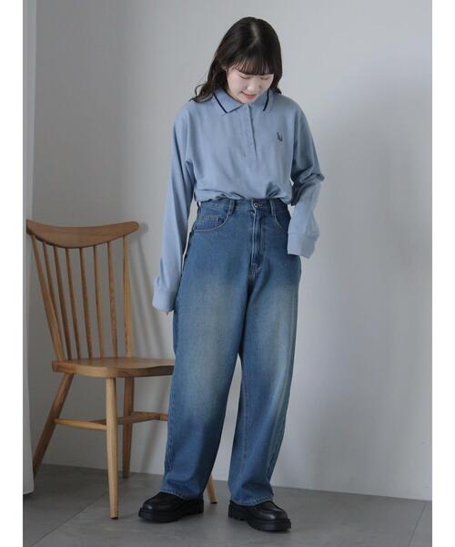 ehka sopo（エヘカソポ）の「ワンポイント刺繍ポロシャツ（Tシャツ/カットソー・レディース・グレー/サックスブルー/グリーン/オフホワイト・F）」の10枚目の写真