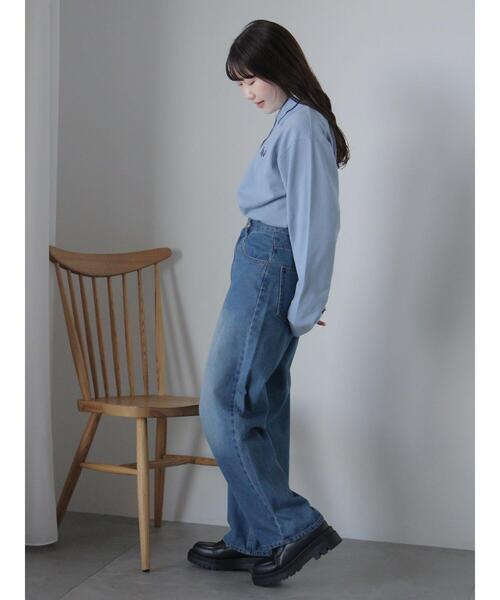 ehka sopo（エヘカソポ）の「ワンポイント刺繍ポロシャツ（Tシャツ/カットソー・レディース・グレー/サックスブルー/グリーン/オフホワイト・F）」の11枚目の写真