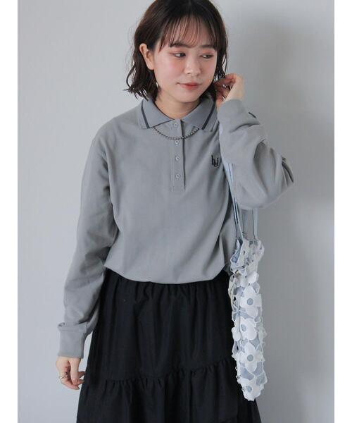 ehka sopo（エヘカソポ）の「ワンポイント刺繍ポロシャツ（Tシャツ/カットソー・レディース・グレー/サックスブルー/グリーン/オフホワイト・F）」の16枚目の写真