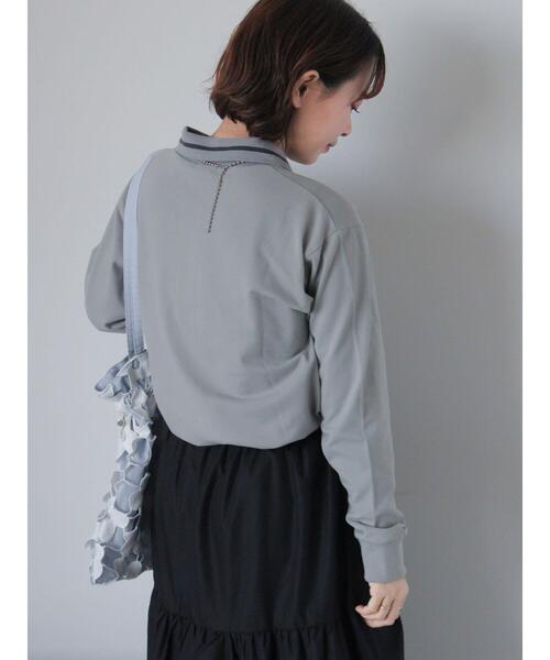 ehka sopo（エヘカソポ）の「ワンポイント刺繍ポロシャツ（Tシャツ/カットソー・レディース・グレー/サックスブルー/グリーン/オフホワイト・F）」の18枚目の写真