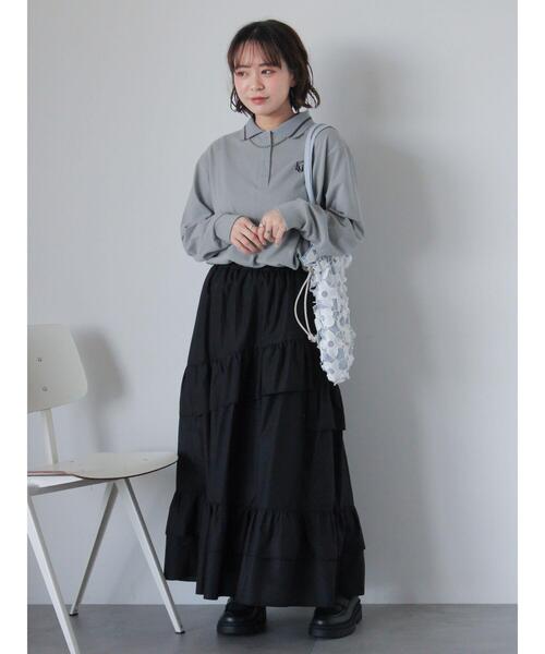 ehka sopo（エヘカソポ）の「ワンポイント刺繍ポロシャツ（Tシャツ/カットソー・レディース・グレー/サックスブルー/グリーン/オフホワイト・F）」の19枚目の写真