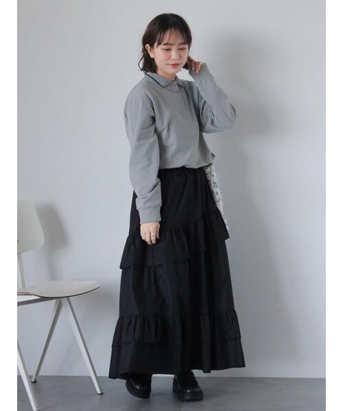 ehka sopo（エヘカソポ）の「ワンポイント刺繍ポロシャツ（Tシャツ/カットソー・レディース・グレー/サックスブルー/グリーン/オフホワイト・F）」の20枚目の写真