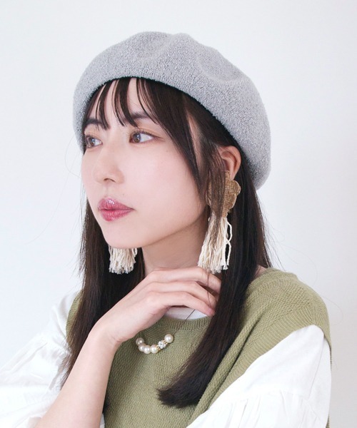 polcadot（ポルカドット）の「パイル ベレー帽（ハンチング/ベレー帽・レディース・アイボリー/ブラック/ライトグレー/ネイビー・M/L）」の7枚目の写真