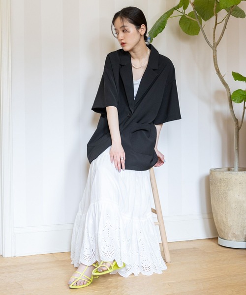 RAGEBLUE（レイジブルー）の「オーバーサイズ半袖テーラードジャケット（テーラードジャケット・レディース・ブラック/ベージュ・FREE）」の5枚目の写真