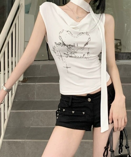 lilful(リルフル)の「タイ付き ホルターネックノースリーブT(Tシャツ/カットソー・レディース・ホワイト/グレー・L/M)」の20枚目の写真