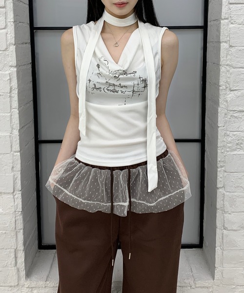lilful(リルフル)の「タイ付き ホルターネックノースリーブT(Tシャツ/カットソー・レディース・ホワイト/グレー・L/M)」の22枚目の写真