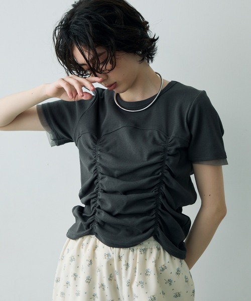 シャーリングチュール使いプルオーバー（Tシャツ/カットソー