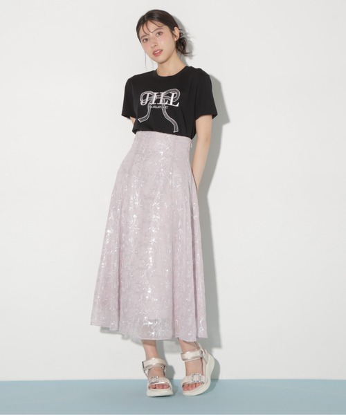 【新品】モニーレ スパンコール 刺繍 シアー フレアスカート ボタニカル ピンク JILL by JILL STUART（ジルバイジルスチュアート）の「◇スパンコール