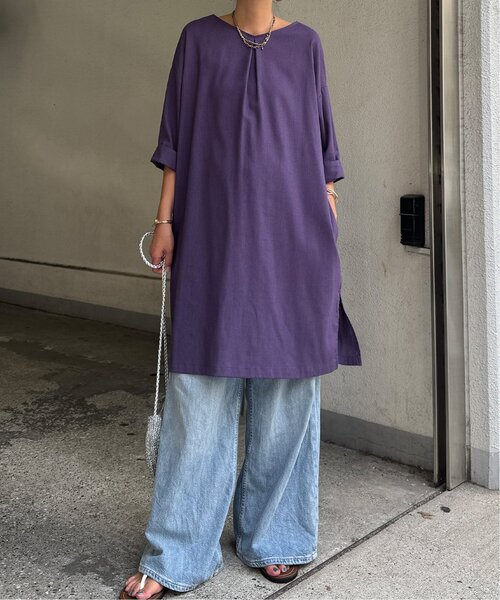 LBC(エルビーシー)の「リネン混サックワンピース(ワンピース・レディース・マスタード/パープル/ベージュ/グリーン/ブラック・M/L)」の19枚目の写真