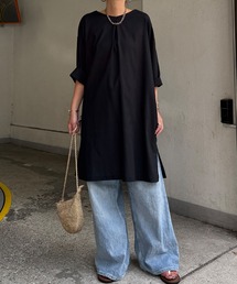 リネン混サックワンピース