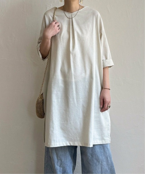 LBC(エルビーシー)の「リネン混サックワンピース(ワンピース・レディース・マスタード/パープル/ベージュ/グリーン/ブラック・M/L)」の6枚目の写真