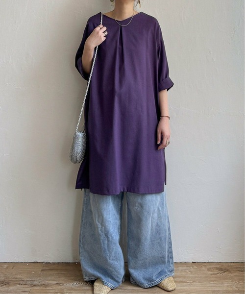 LBC(エルビーシー)の「リネン混サックワンピース(ワンピース・レディース・マスタード/パープル/ベージュ/グリーン/ブラック・M/L)」の12枚目の写真