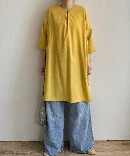 LBC(エルビーシー)の「リネン混サックワンピース(ワンピース・レディース・マスタード/パープル/ベージュ/グリーン/ブラック・M/L)」の13枚目の写真