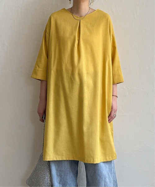 LBC(エルビーシー)の「リネン混サックワンピース(ワンピース・レディース・マスタード/パープル/ベージュ/グリーン/ブラック・M/L)」の7枚目の写真