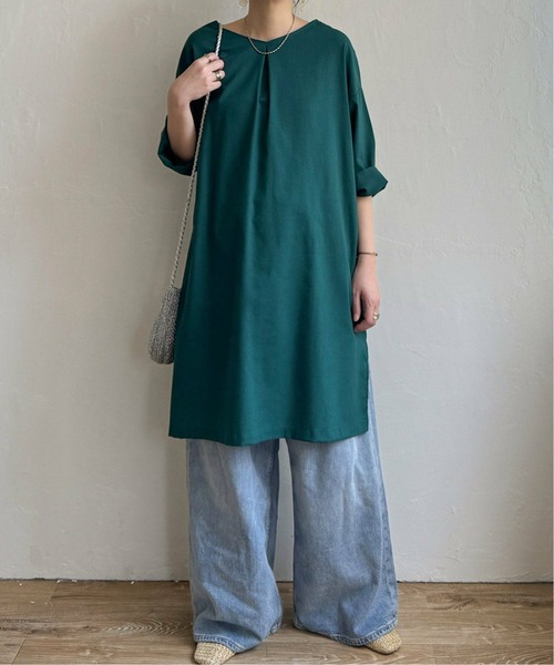 LBC(エルビーシー)の「リネン混サックワンピース(ワンピース・レディース・マスタード/パープル/ベージュ/グリーン/ブラック・M/L)」の11枚目の写真