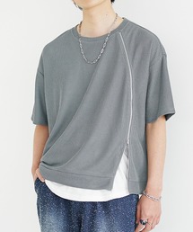 【MinoriTY】フロントジップシアーカットソー 半袖Tシャツ メンズ 夏服