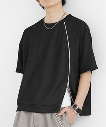 【MinoriTY】フロントジップシアーカットソー 半袖Tシャツ メンズ 夏服