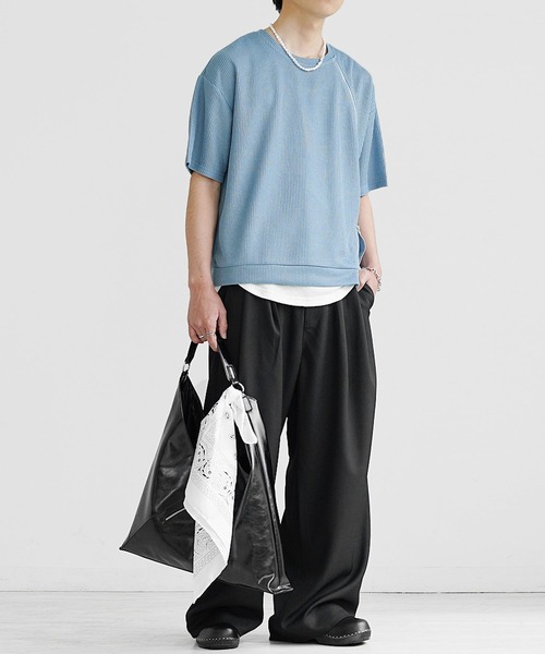 MinoriTY(マイノリティ)の「【MinoriTY】フロントジップシアーカットソー 半袖Tシャツ メンズ 夏服(Tシャツ/カットソー・メンズ・ブルー/グレー/ブラック・M/L/S)」の14枚目の写真