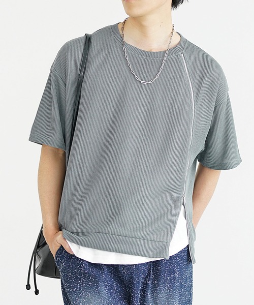 MinoriTY(マイノリティ)の「【MinoriTY】フロントジップシアーカットソー 半袖Tシャツ メンズ 夏服(Tシャツ/カットソー・メンズ・ブルー/グレー/ブラック・M/L/S)」の8枚目の写真