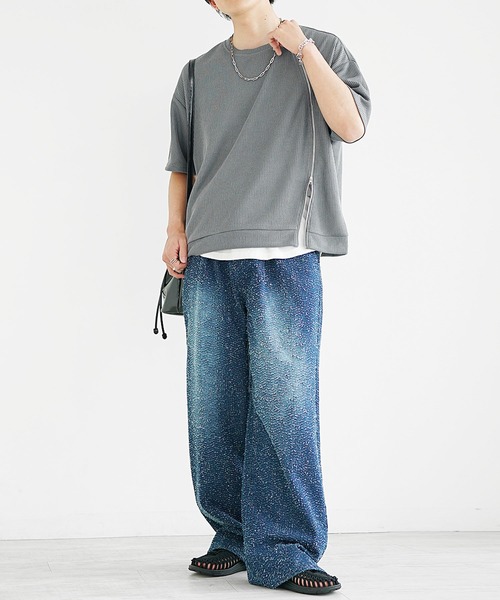 MinoriTY(マイノリティ)の「【MinoriTY】フロントジップシアーカットソー 半袖Tシャツ メンズ 夏服(Tシャツ/カットソー・メンズ・ブルー/グレー/ブラック・M/L/S)」の9枚目の写真