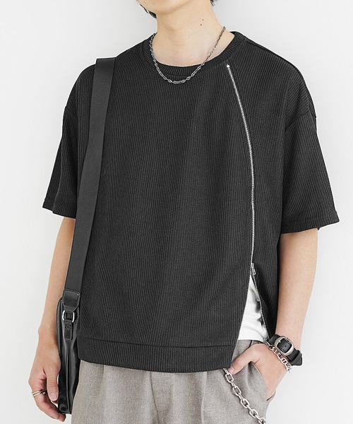 MinoriTY(マイノリティ)の「【MinoriTY】フロントジップシアーカットソー 半袖Tシャツ メンズ 夏服(Tシャツ/カットソー・メンズ・ブルー/グレー/ブラック・M/L/S)」の10枚目の写真