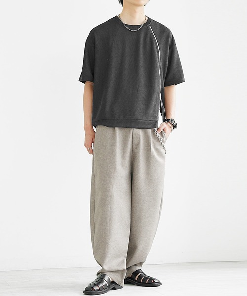 MinoriTY(マイノリティ)の「【MinoriTY】フロントジップシアーカットソー 半袖Tシャツ メンズ 夏服(Tシャツ/カットソー・メンズ・ブルー/グレー/ブラック・M/L/S)」の5枚目の写真