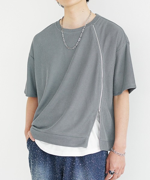 MinoriTY(マイノリティ)の「【MinoriTY】フロントジップシアーカットソー 半袖Tシャツ メンズ 夏服(Tシャツ/カットソー・メンズ・ブルー/グレー/ブラック・M/L/S)」の7枚目の写真
