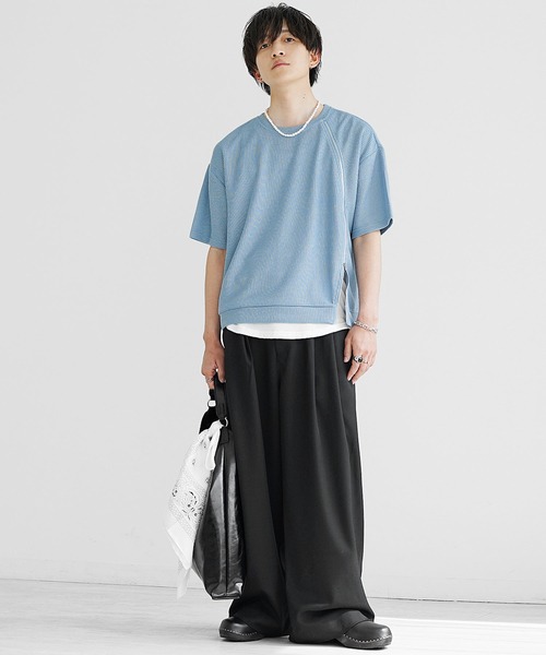 MinoriTY(マイノリティ)の「【MinoriTY】フロントジップシアーカットソー 半袖Tシャツ メンズ 夏服(Tシャツ/カットソー・メンズ・ブルー/グレー/ブラック・M/L/S)」の6枚目の写真